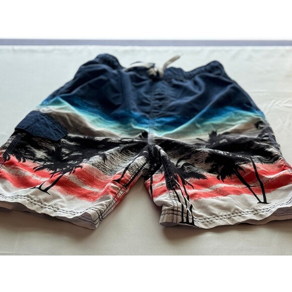Kanu Surf Other - Okanu Brand, Blue & Red Striped Swim Trunks W/Tropical Print, Boy’s (Sz L 14/16)